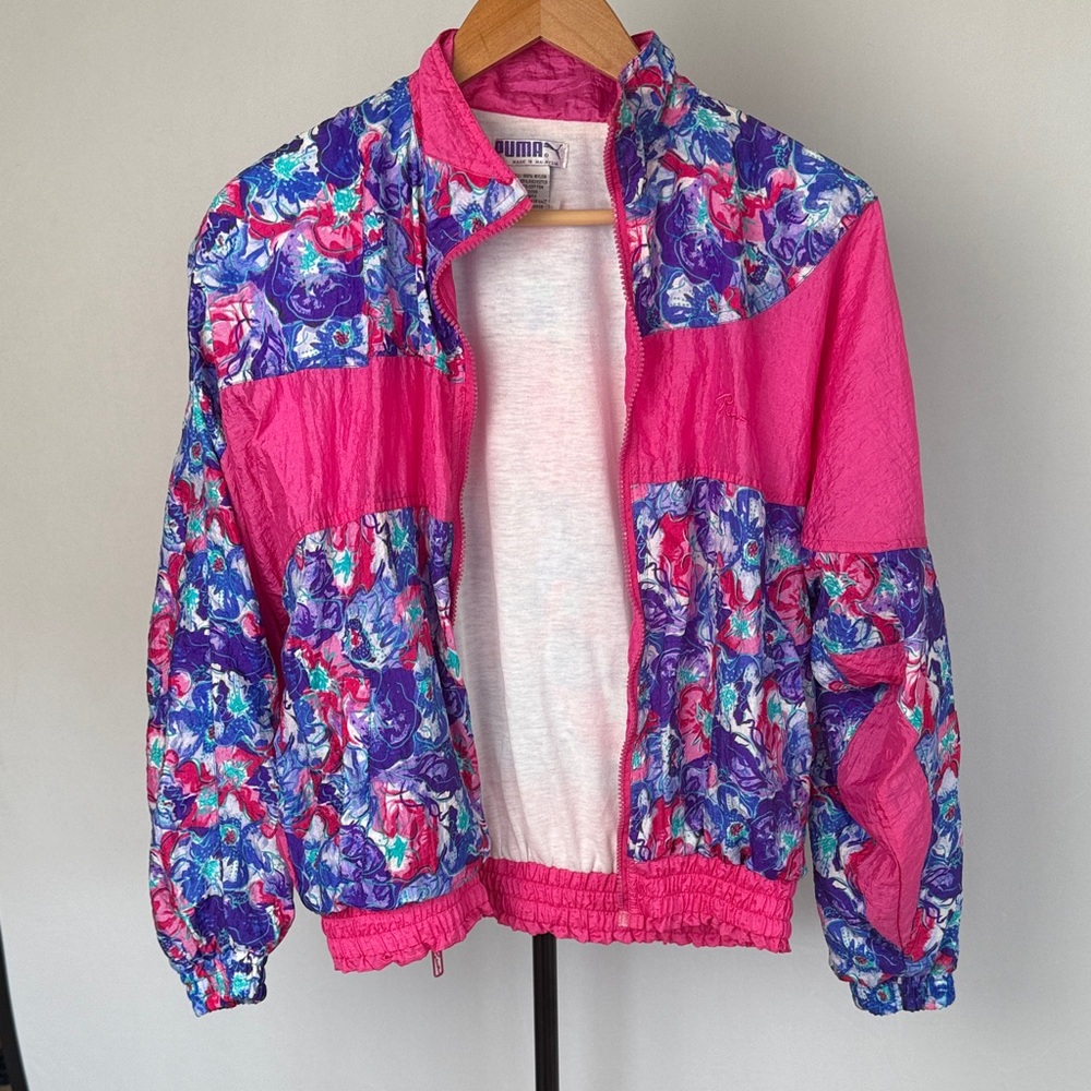 Vintage 80s Puma Pink Floral Jacket